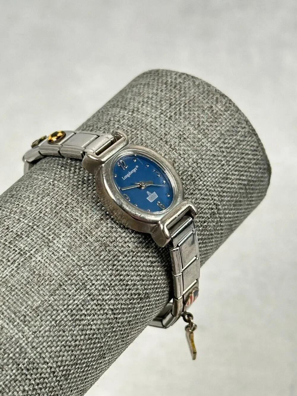 Longanberger Watch Womens 19mm Oval Blue Dial Charm Basket Stretchy New Battery